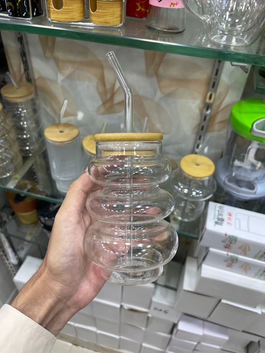 Ice tea glass with lid & Straw 400Ml