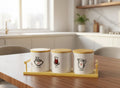 3-Piece Porcelain Airtight Jar Set with Real Bamboo Wood Stand