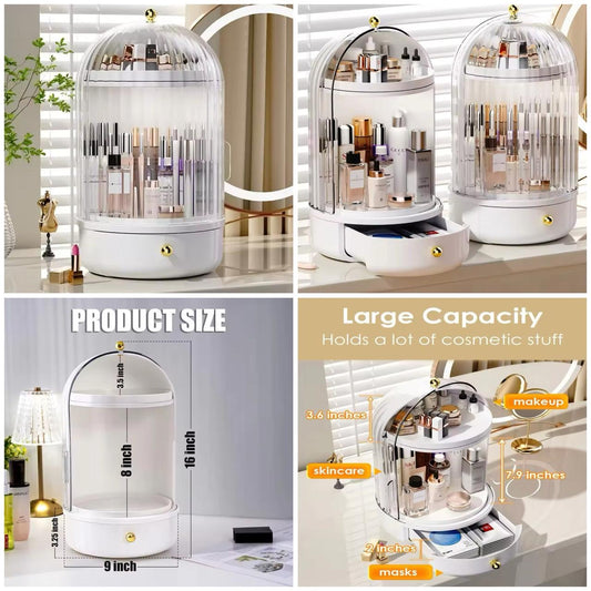 360° Clear Rotating Makeup Organizer, Large Capacity Storage Display Case, Countertop Cosmetics Storage Vanity Shelf