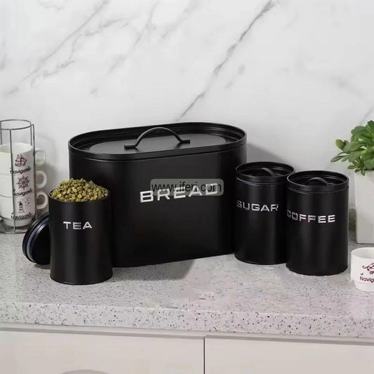 Royal Homeware 4pc Enzo Breadbin & Canister Set (Black)