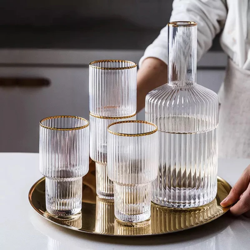 Buy Vintage Optic Glass Decanter Set – 5-Piece Elegant Drinkware Set