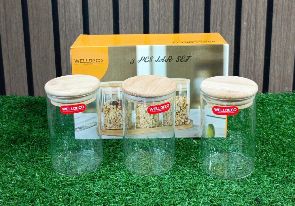 270Ml Premium Glass Storage Jar Set with Wooden Lids | 3-Piece Airtight