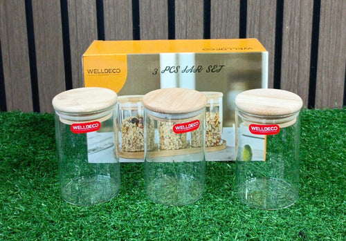 270Ml Premium Glass Storage Jar Set with Wooden Lids | 3-Piece Airtight