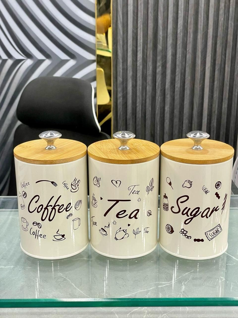 3Pcs Metal Airtight Storage Jars Set