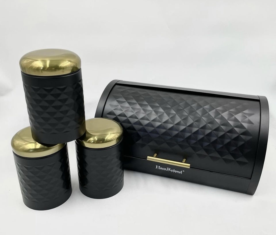 HausRoland Luxe Quilted Bread Bin & Canister Set | 4Pcs Set