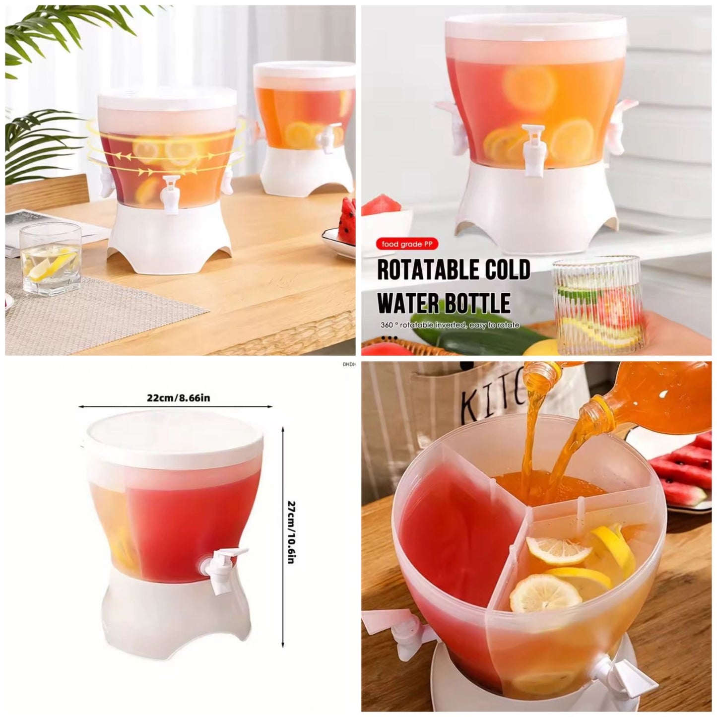 360° rotatable cold water/beverage dispenser with three separate compartments 5L