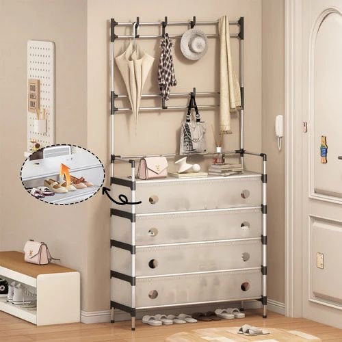 Multi-Functional Shoe Hat & Coat Rack Space-Saving 5 Layer Dustproof Storage Organizer