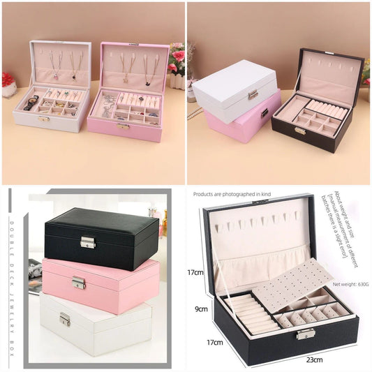 2 Tier Leather Jewelry Box Multi Layer Large Capacity Multi Function Jewelry Storage Box Ear Studs Rings Jewelry Organizer