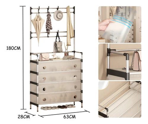 Multi-Functional Shoe Hat & Coat Rack Space-Saving 5 Layer Dustproof Storage Organizer