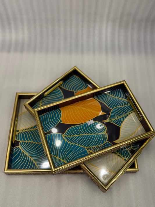 3-Piece Gold Aesthetic Leaf-Look Serving Tray Set