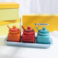 Le Creuset Inspired Ceramic Condiment Jar Set with Tray & Spoons (3-Piece Color Set)