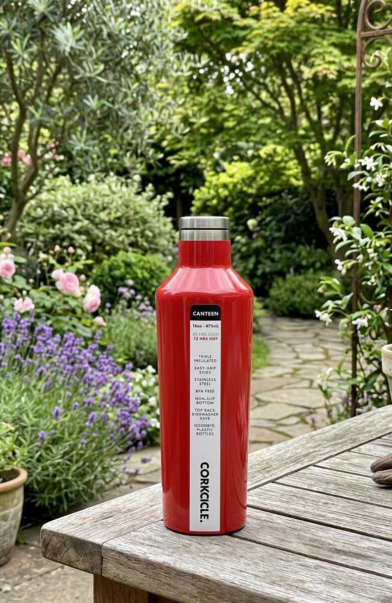 Corkcicle Canteen 16oz Insulated Water Bottle - Gloss Red - Stainless Steel & BPA Free