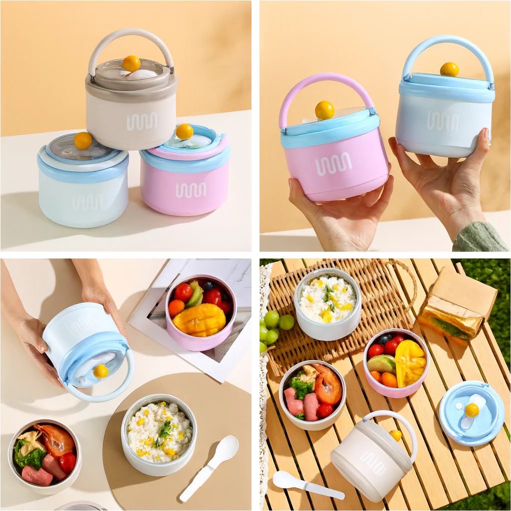 Stainless Steel Lunch Box With Foldable Spoon & Handle