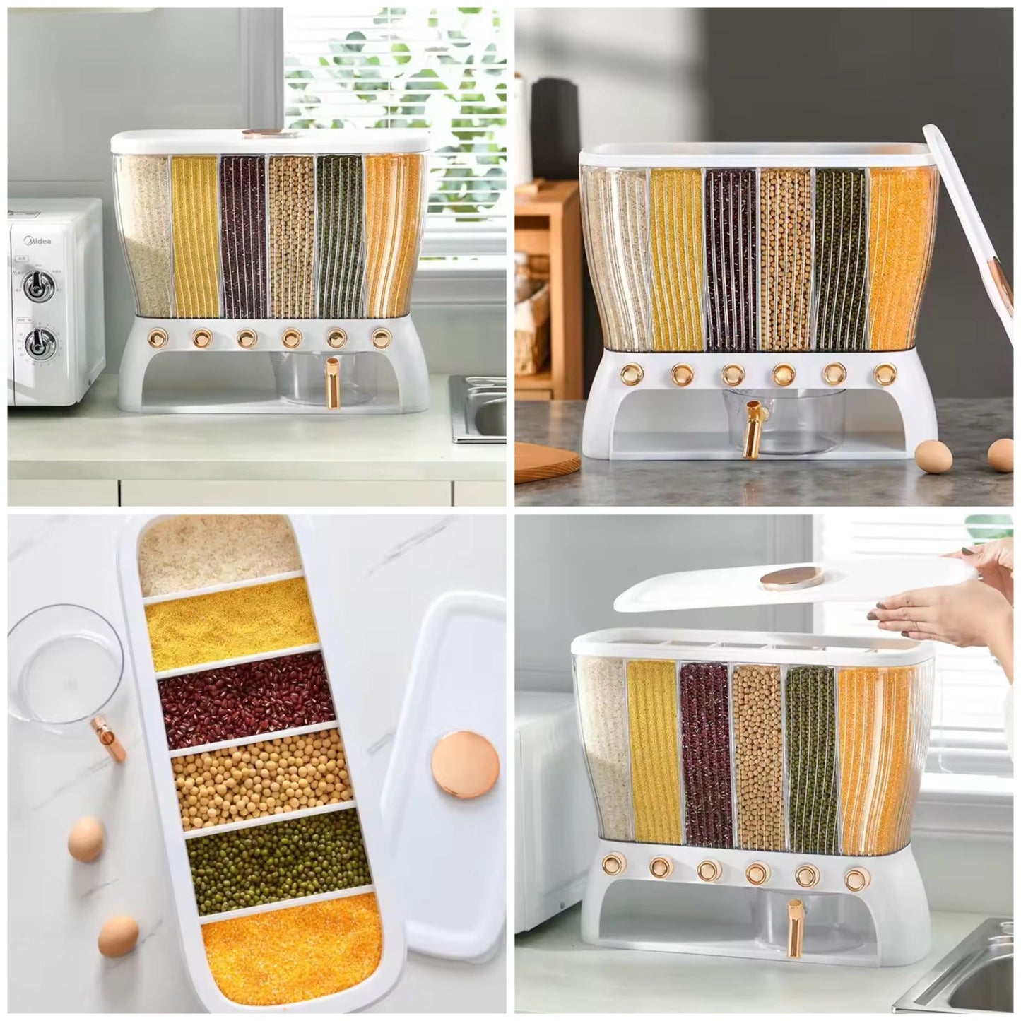 6 Compartment Cereal Dispenser Storage Organizer