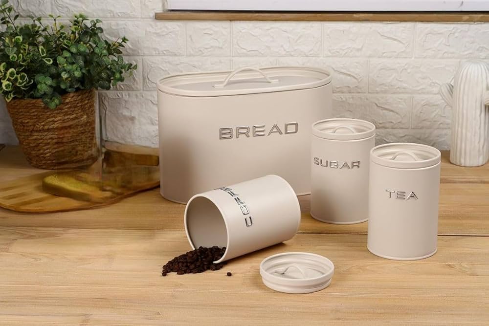 Royal Homeware 4pc Enzo Breadbin & Canister Set (Cream)