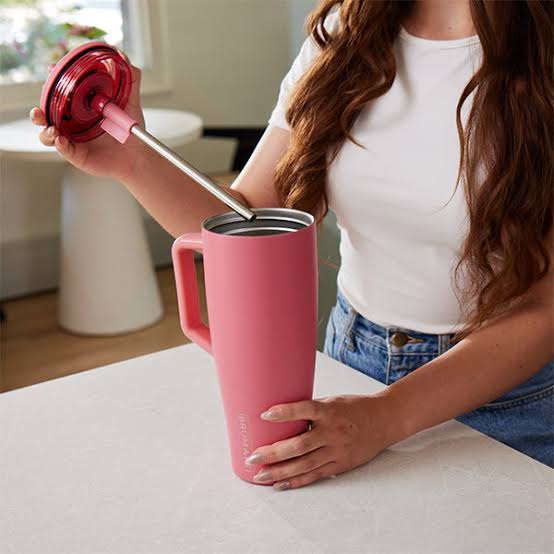 BrüMate Era 40 oz Tumbler with Handle and Straw | 100% Leakproof Insulated Tumbler with Lid and Straw | Made of Stainless Steel | Cup Holder Friendly Base | 40oz (Neon Pink)