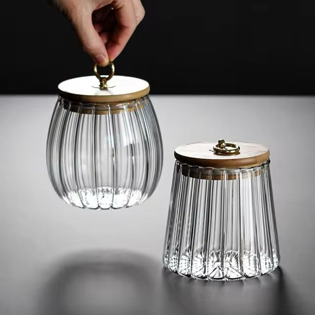 Sealed Transparent Glass Seasoning Pot With Lid Sugar Bowl Tea Storage Jar Salt Pepper 650Ml Each