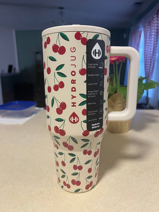 HydroJug Traveler - 32 oz Water Bottle with Handle & Flip Straw - Fits in Cup Holder, Leak Resistant Tumbler-Reusable Insulated Stainless Steel & Rubber Base