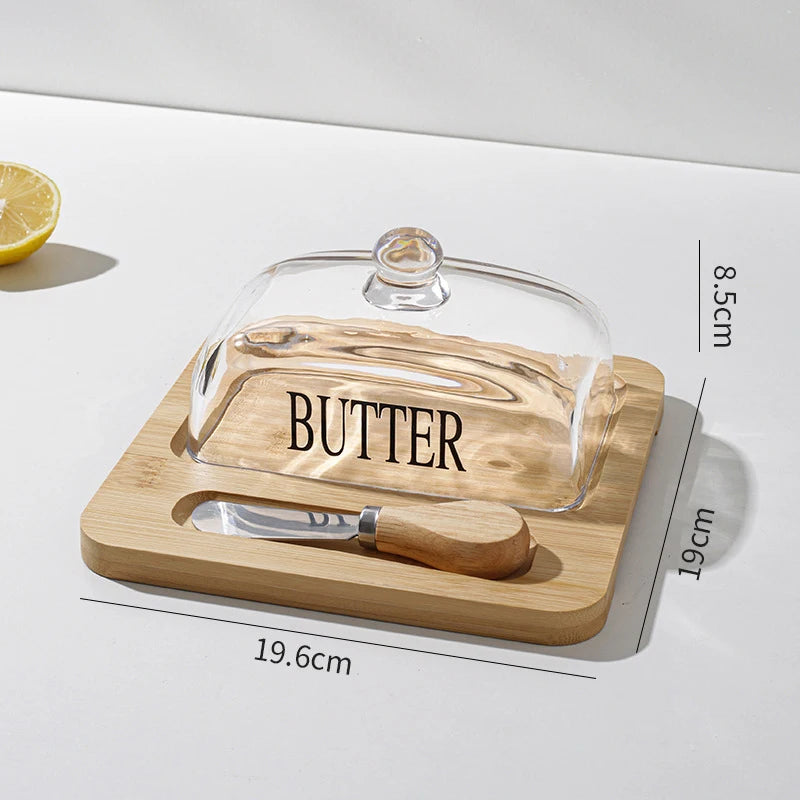 Wooden Butter Dish with Glass Lid