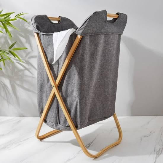 Bamboo Laundry Hamper - Foldable Fabric Laundry Basket with Lid
