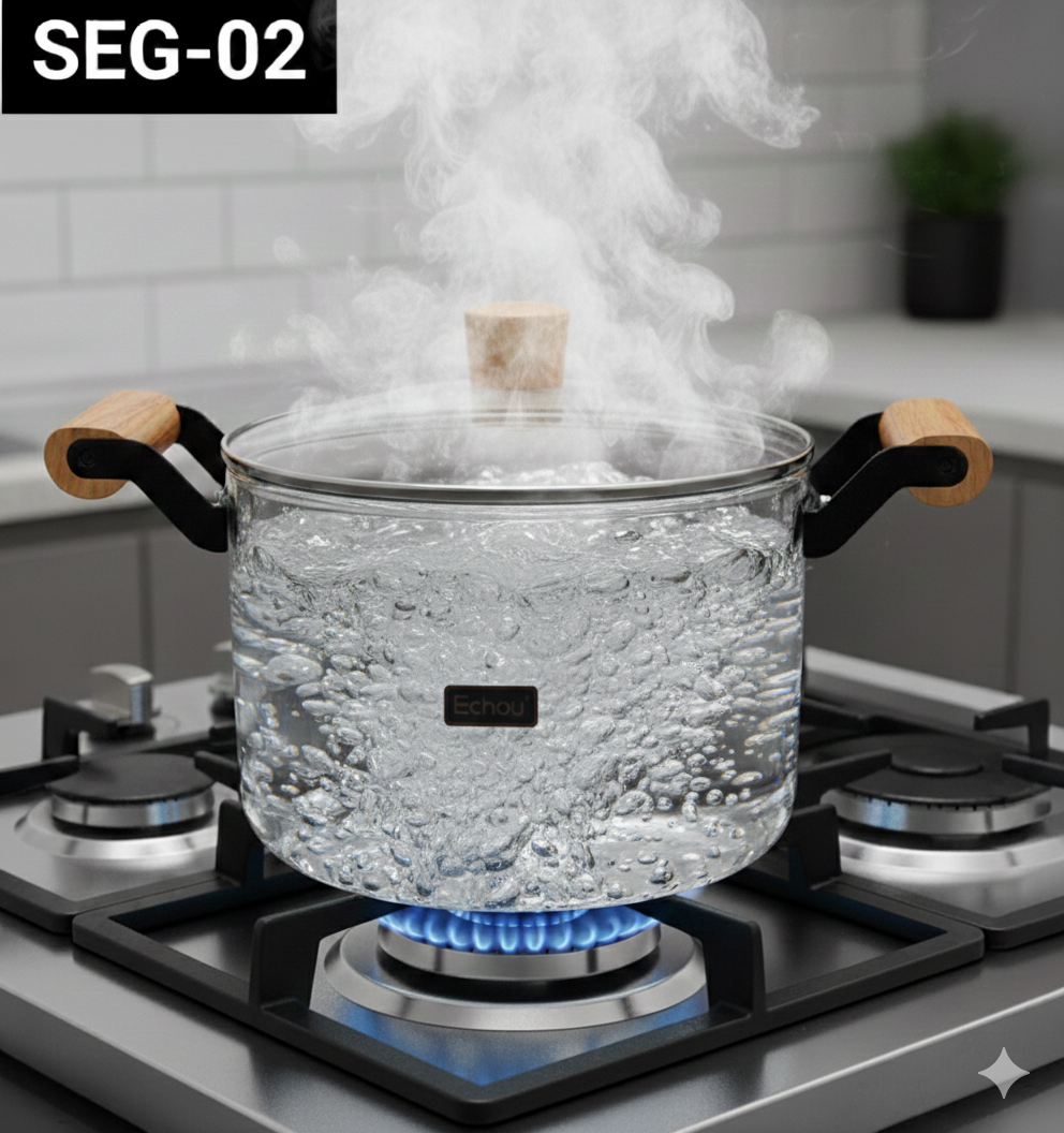 Heat-Resistant Borosilicate Glass Cooking Pot with Lid & Wooden Handle ...
