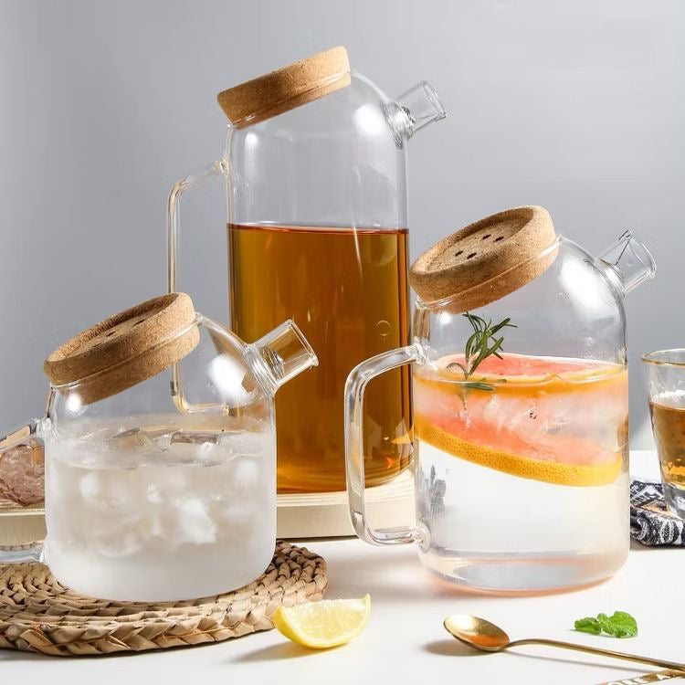 Nordic Borosilicate Glass Teapot with Wood Lid Stove Proof