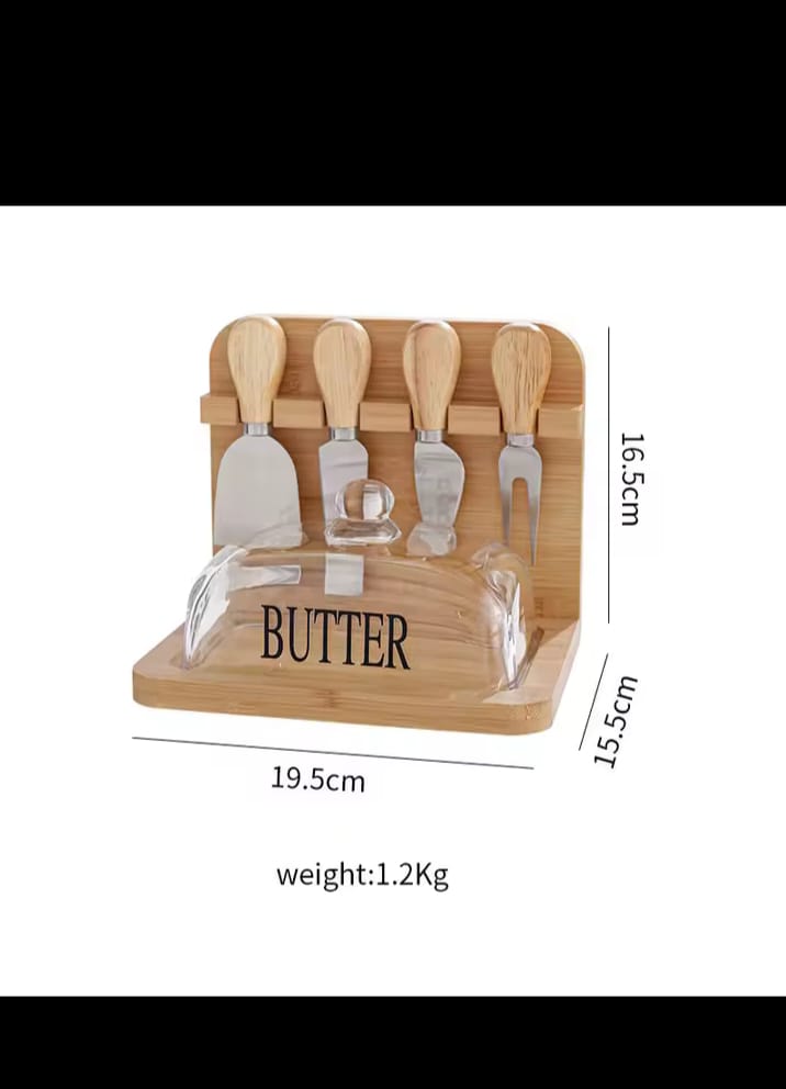 Bamboo Butter Dish and Lid Wooden Serving Tray with Glass Cover