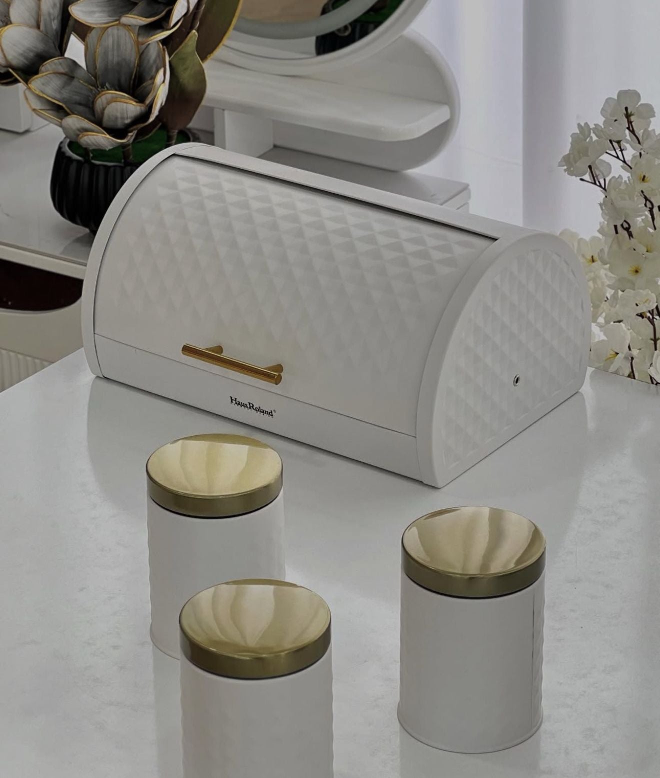 HausRoland Luxe Quilted Bread Bin & Canister Set | 4Pcs Set
