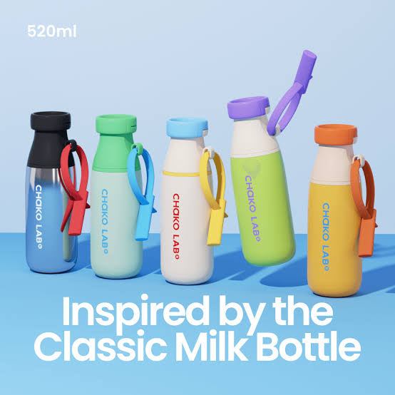 Chako Lab 520ml Insulated Water Bottle – Leakproof Milk Bottle Design with Carry Strap