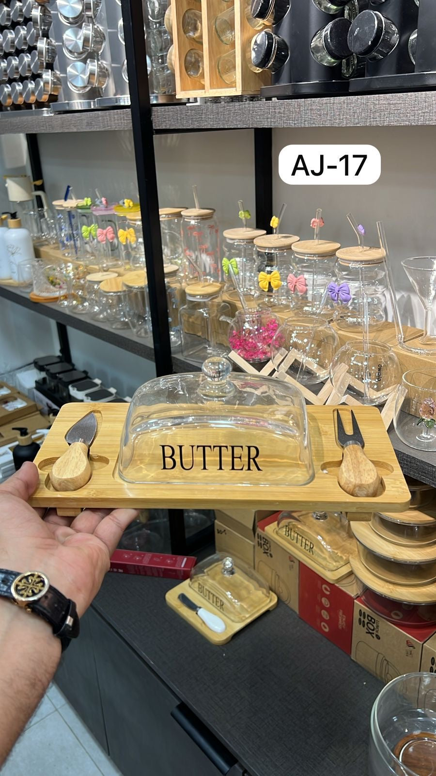 Elegant Wooden Butter Dish with Glass Lid & Knife Set – Multipurpose Serving Tray for Butter, Cheese, or Cake