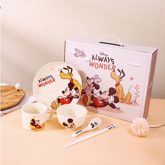 Disney "Always Wonder" Mickey & Pluto 6-Piece Ceramic Dining Set with Gift Box
