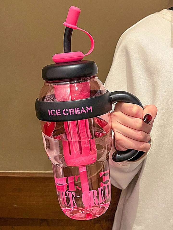 1300Ml Large Ice Water Bottle With Straw (Random Colour)