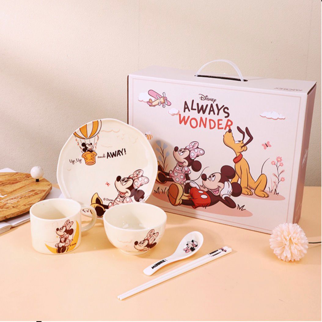 Disney "Always Wonder" Premium Kids Dining Set – 6-Piece Mickey & Friends Ceramic Tableware Gift