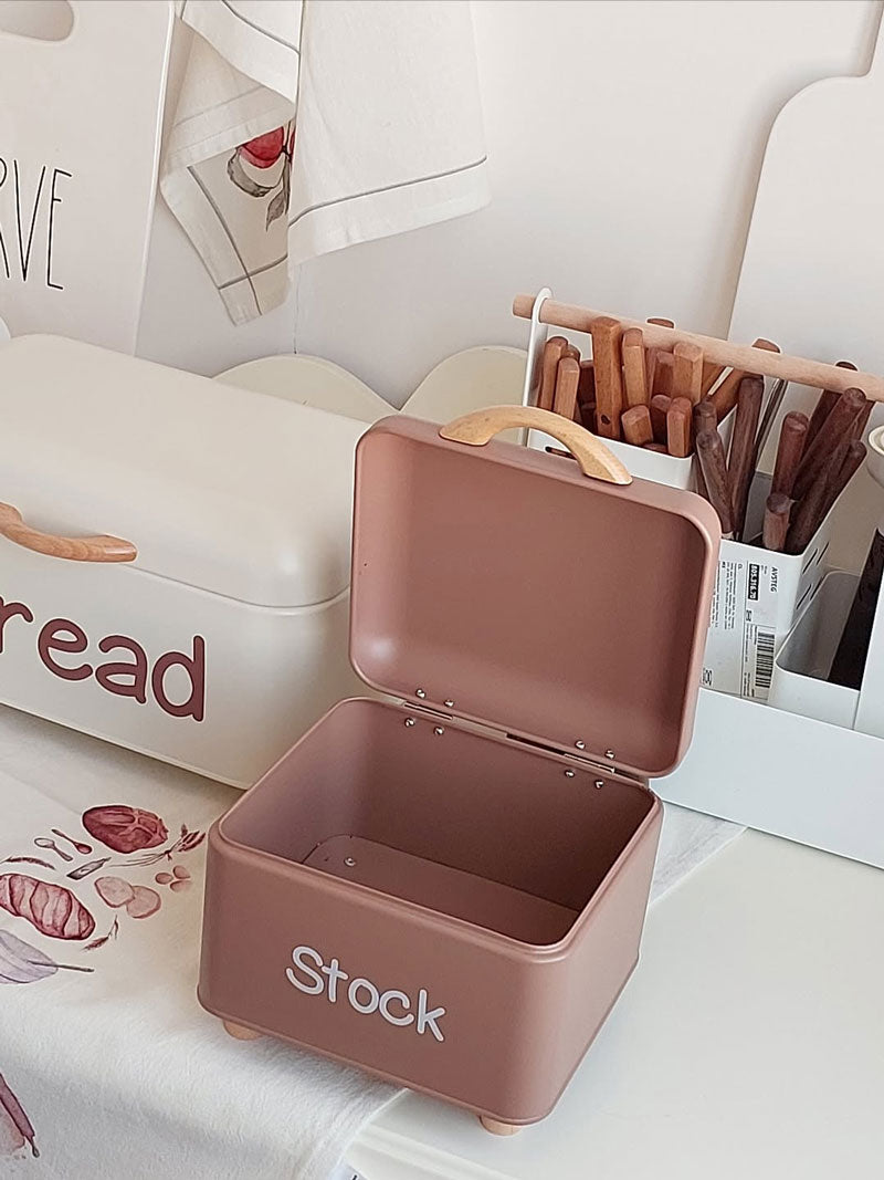 2PCS Nordic Style Bread Box Set – Metal Kitchen Counter Storage Bins with Wooden Handles