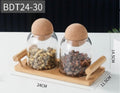 Aesthetic Glass Storage Canisters (2-Piece Set) - Wood Display Base & Sphere Cork Lids