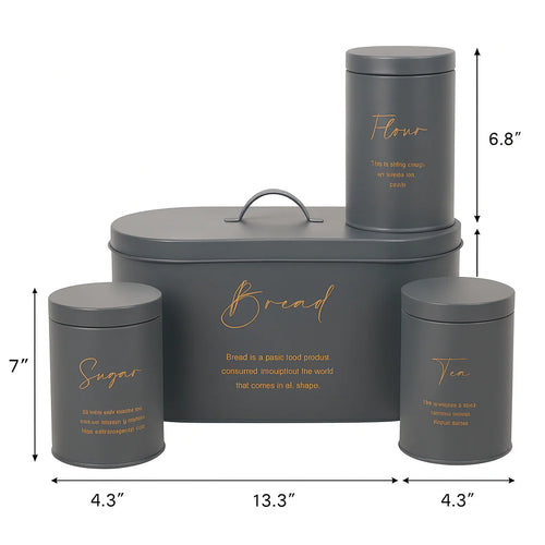4-Piece Metal Bread Bin And Canister Set | Grey