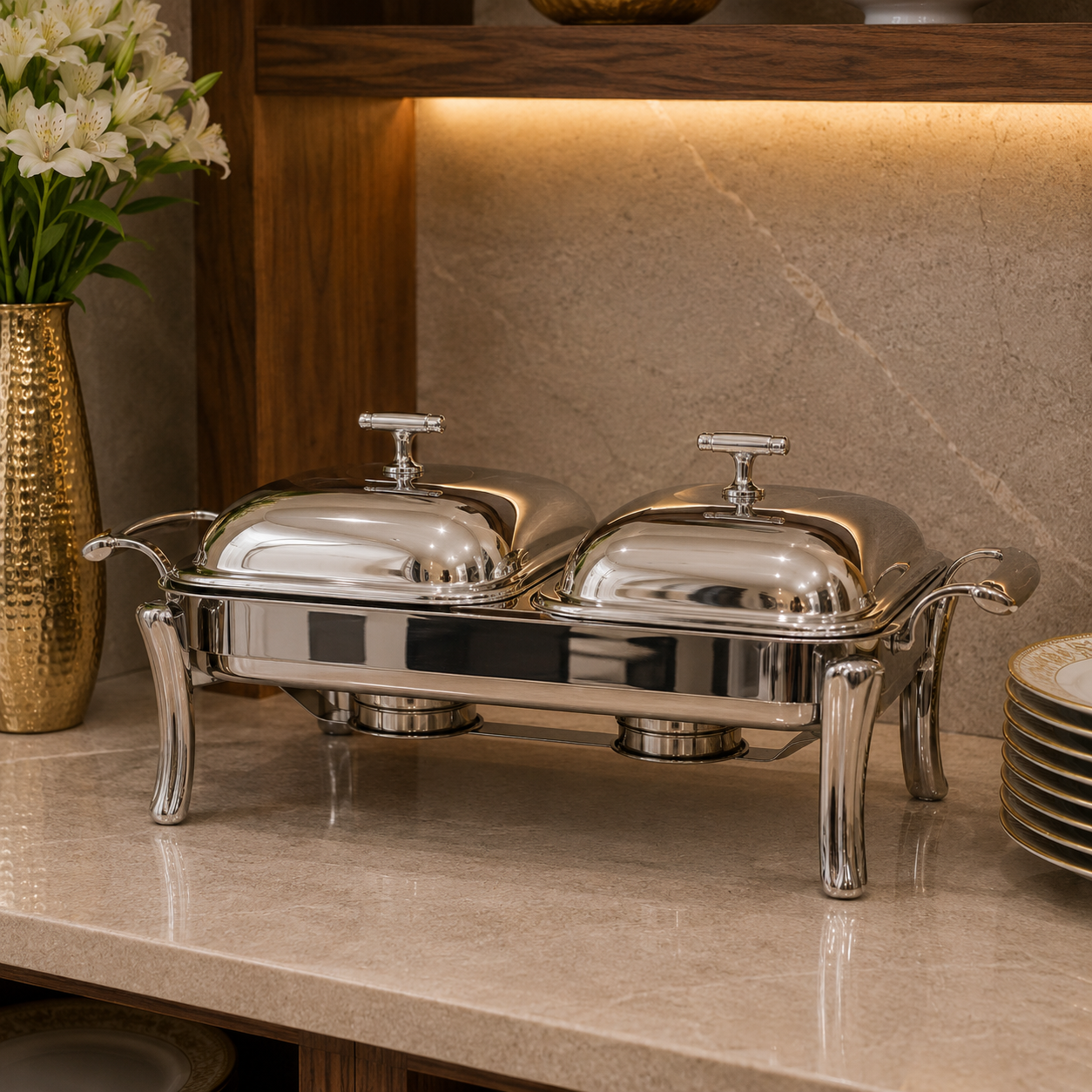 1.5L × 2 Rectangular Stainless Steel Double Serving Chafing Dish
