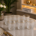 6-Piece Star Cut Crystal Glass Tumbler Set with Gold Rim
