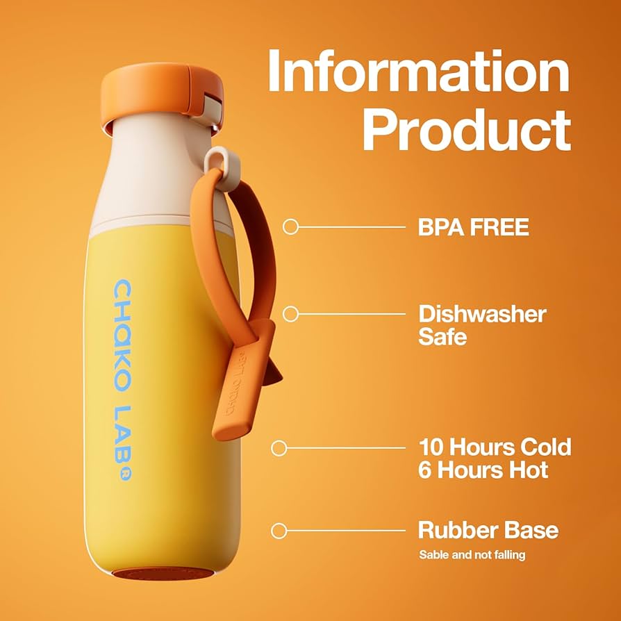Chako Lab 520ml Insulated Water Bottle – Leakproof Milk Bottle Design with Carry Strap