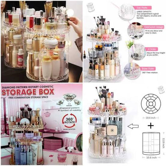 360° Rotating Makeup Organizer Stand - Acrylic Round Shape 360 Degree Cosmetics Holder Lipstick Organizers Storage | 11inch