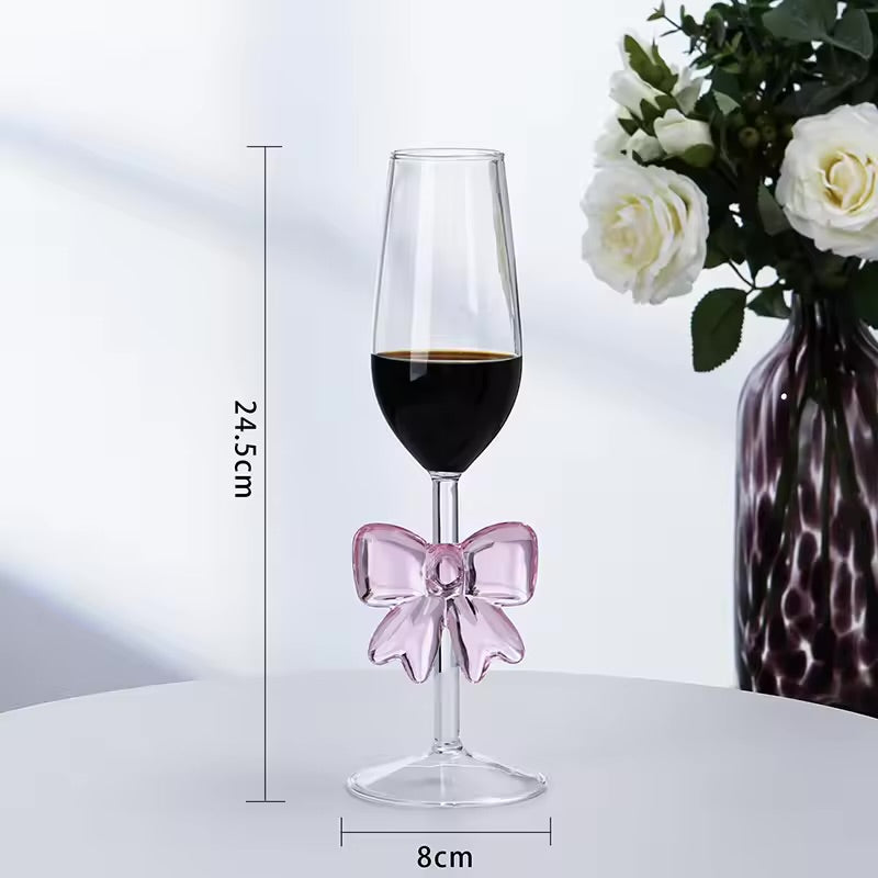 1 Piece Elegant Large Pink Bow Decorated Transparent Red Wine Glasses Goblet Champagne Flutes Coupes White Wine Glass Cup | 200Ml