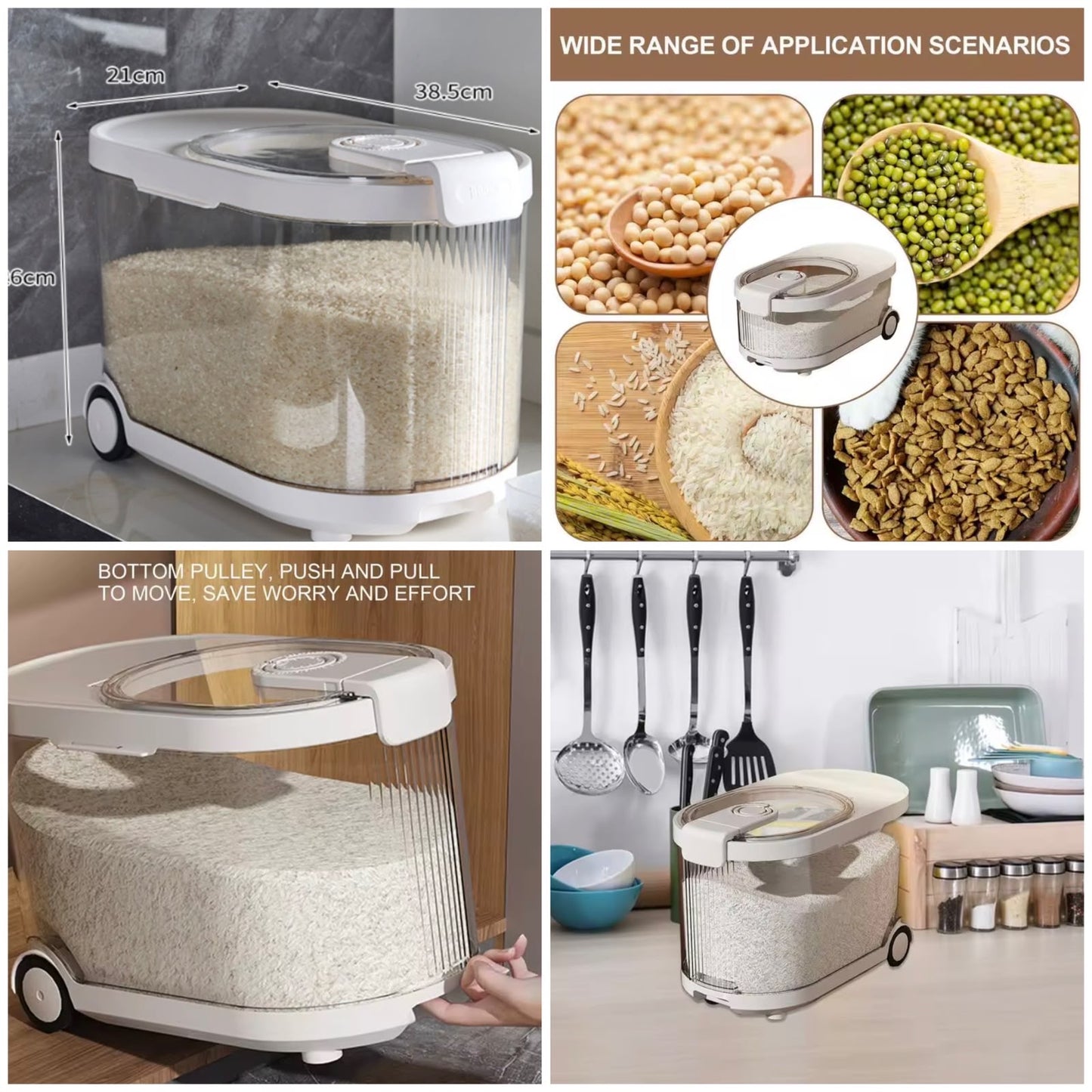 Moist Proof Rice & Grain Storage Container with Wheels | Airtight Food Storage Bin | Approx. 10KG Capacity