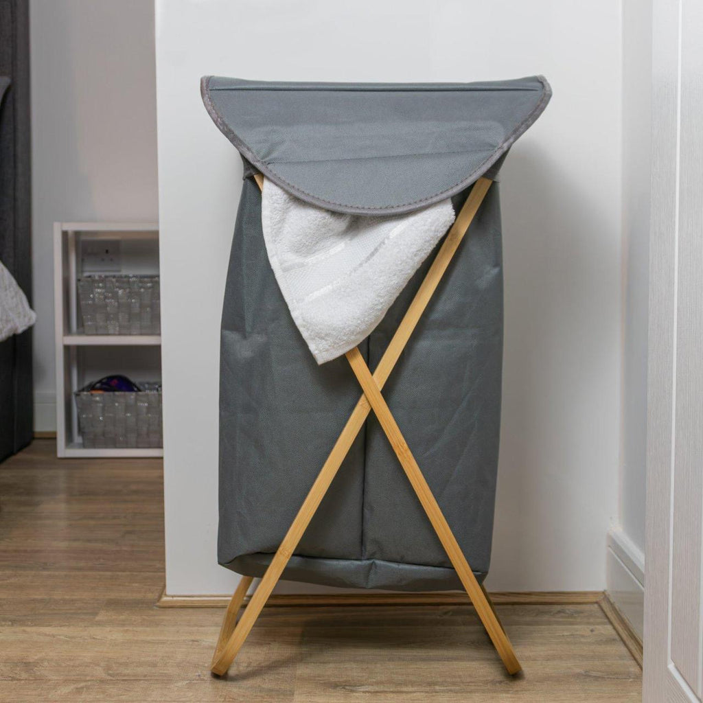 Bamboo Laundry Hamper - Foldable Fabric Laundry Basket with Lid