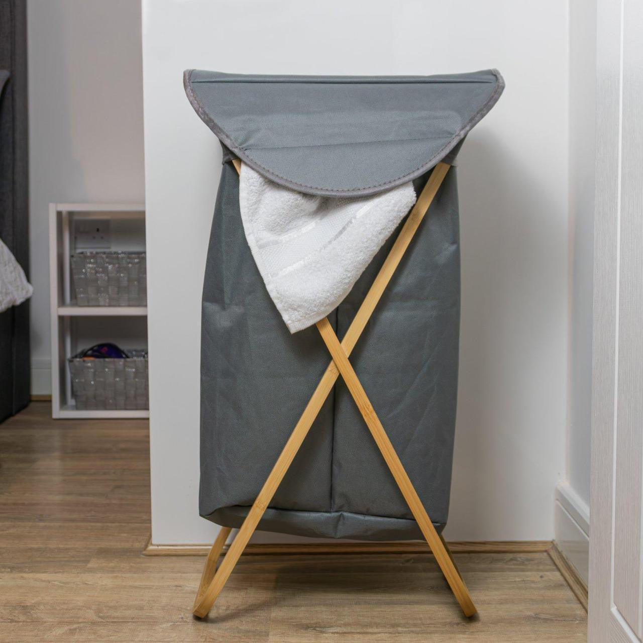 Bamboo Laundry Hamper - Foldable Fabric Laundry Basket with Lid