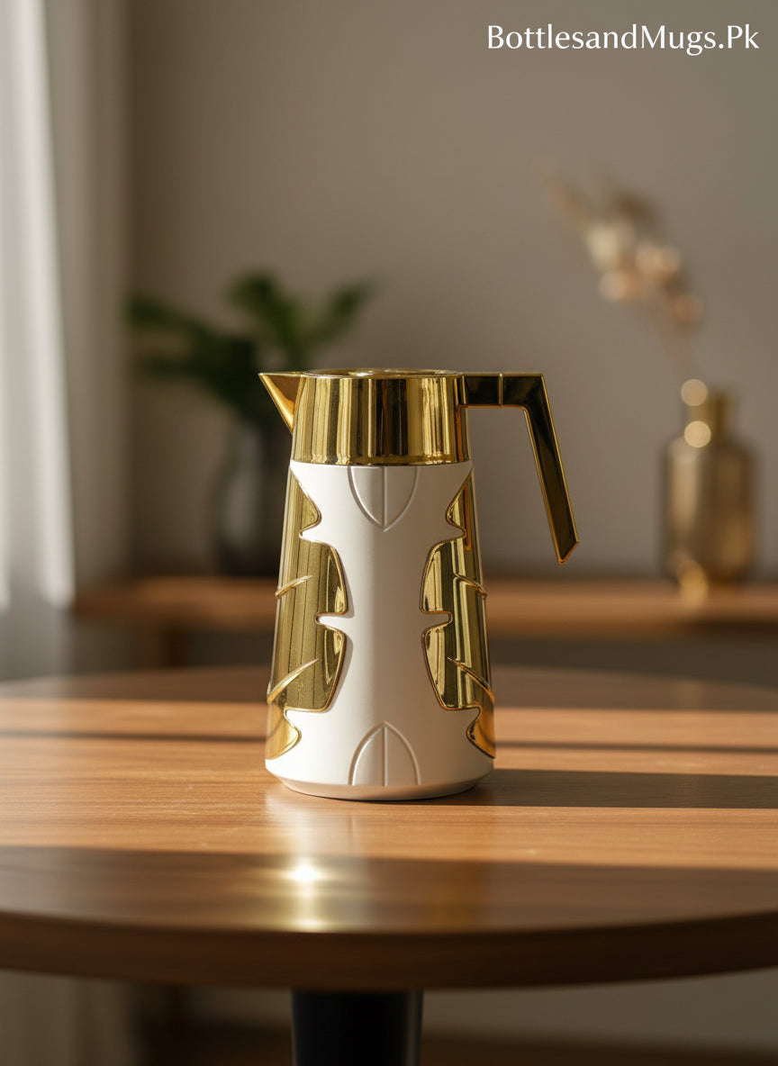 Luxury Gold & White 1L Thermal Carafe | Premium Vacuum-Insulated Coffee & Tea Flask For Hot And Cold Drinks