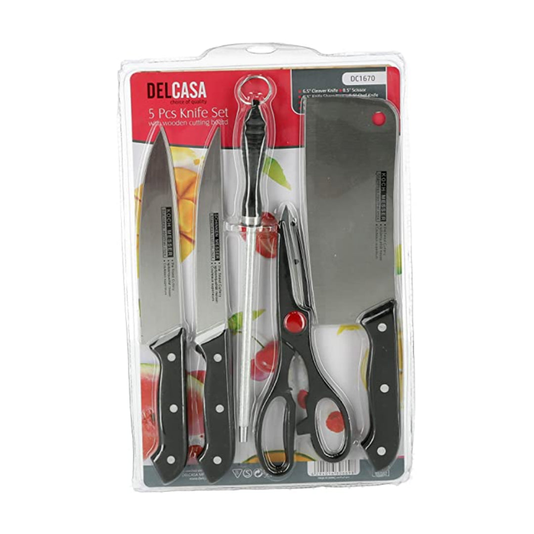5-Piece Stainless Steel Knife Set with Cleaver & Sharpener