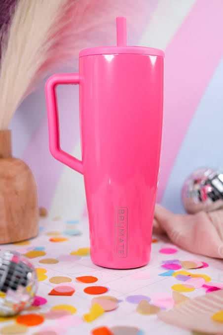 BrüMate Era 40 oz Tumbler with Handle and Straw | 100% Leakproof Insulated Tumbler with Lid and Straw | Made of Stainless Steel | Cup Holder Friendly Base | 40oz (Neon Pink)