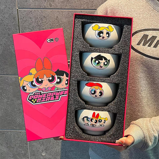 NEW POWERPUFF GIRLS CERAMIC BOWLS 4PCS SET WITH ORIGINAL GIFT BOX