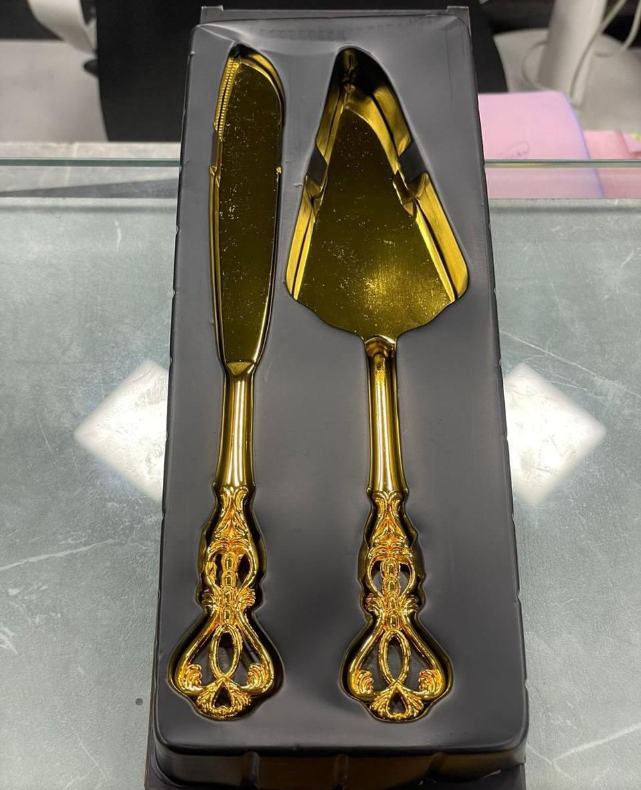 Wedding Cake Cutter Spatula Set Pie Cutter Server Kit Golden Zinc Alloy Cake Cutter Server Set Long Handle Pastry for Wedding