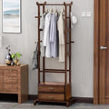 Tall Bamboo Entryway Rack – Modern Clothes Hanging Stand with 2-Drawer Base & Integrated Side Pegs